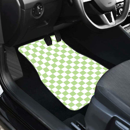 White & Green Checkered Car Mats - Set of 2 - Front