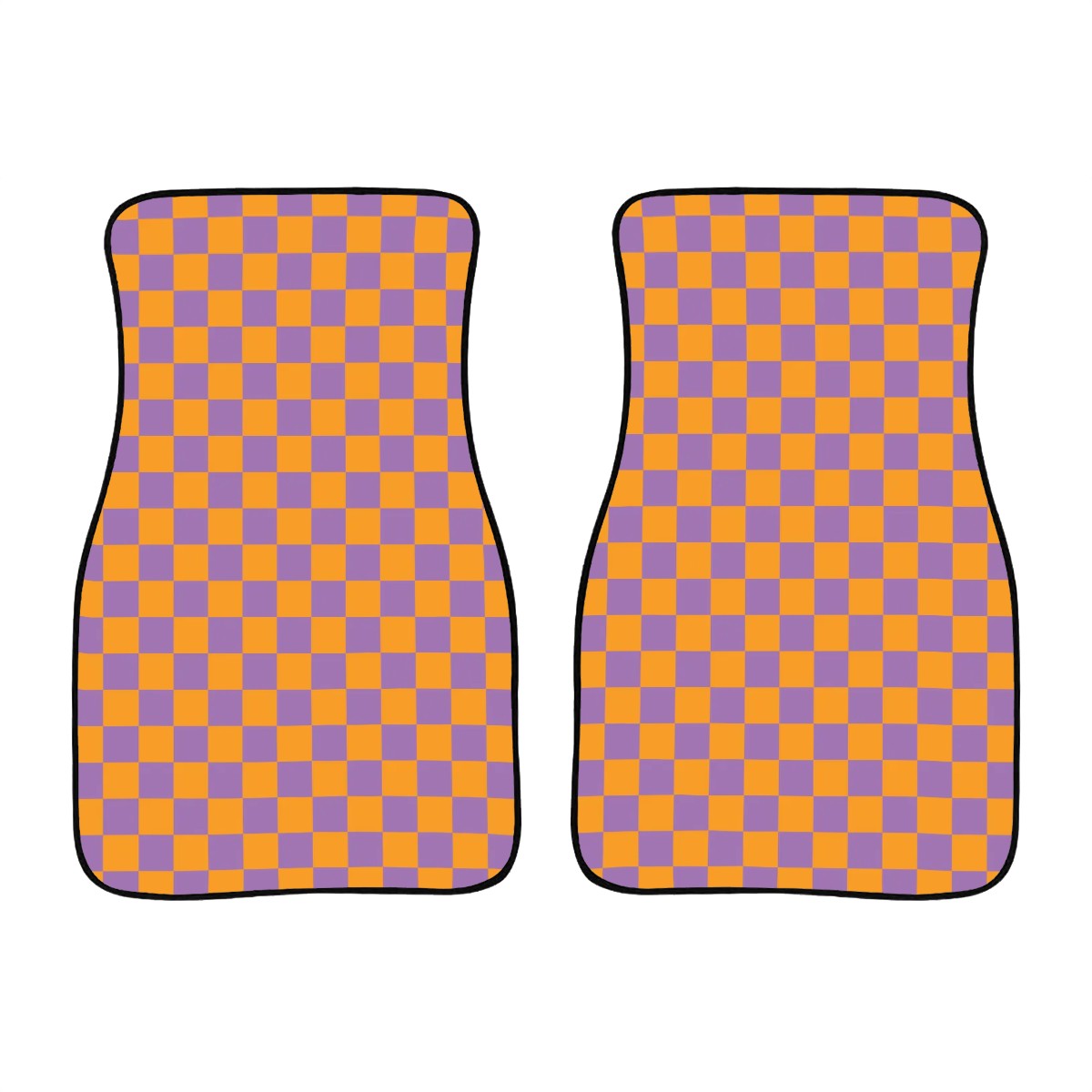 Orange & Purple Checkered Car Mats - Set of 2 - Front