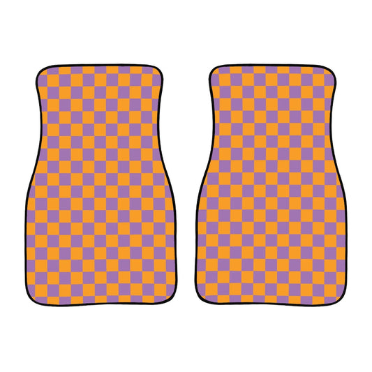 Orange & Purple Checkered Car Mats - Set of 2 - Front