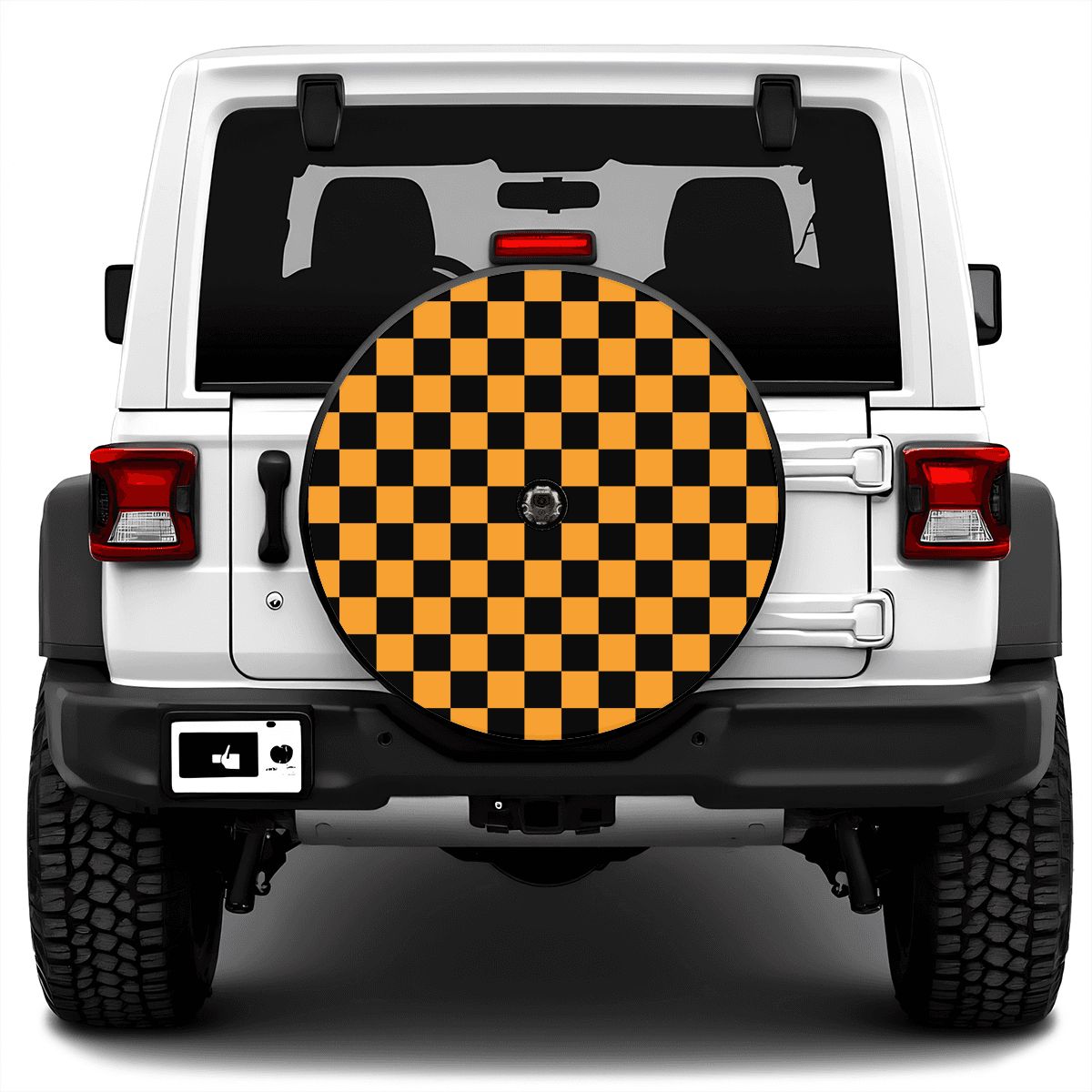 Black & Orange Checkered Spare Tire Cover with Camera Hole