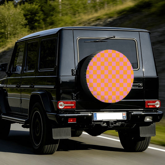 Pink & Orange Checkered Spare Tire Cover