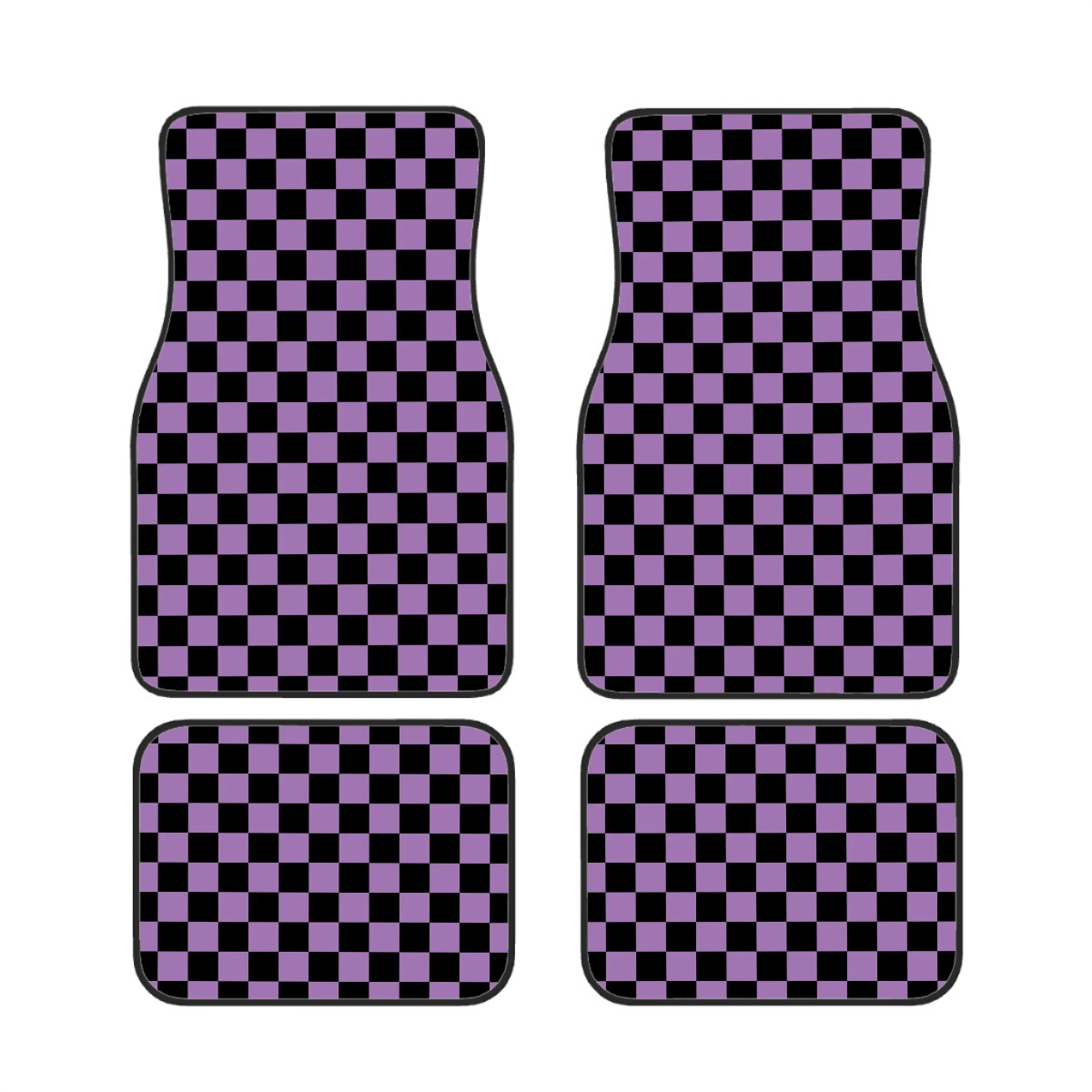 Black & Purple Checkered Car Mats - Set of 4