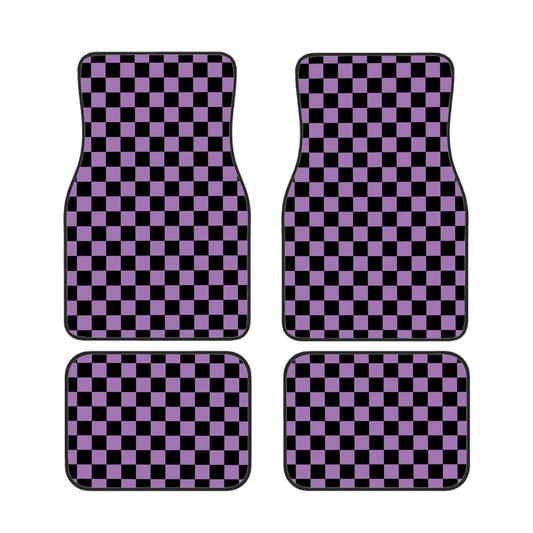 Black & Purple Checkered Car Mats - Set of 4