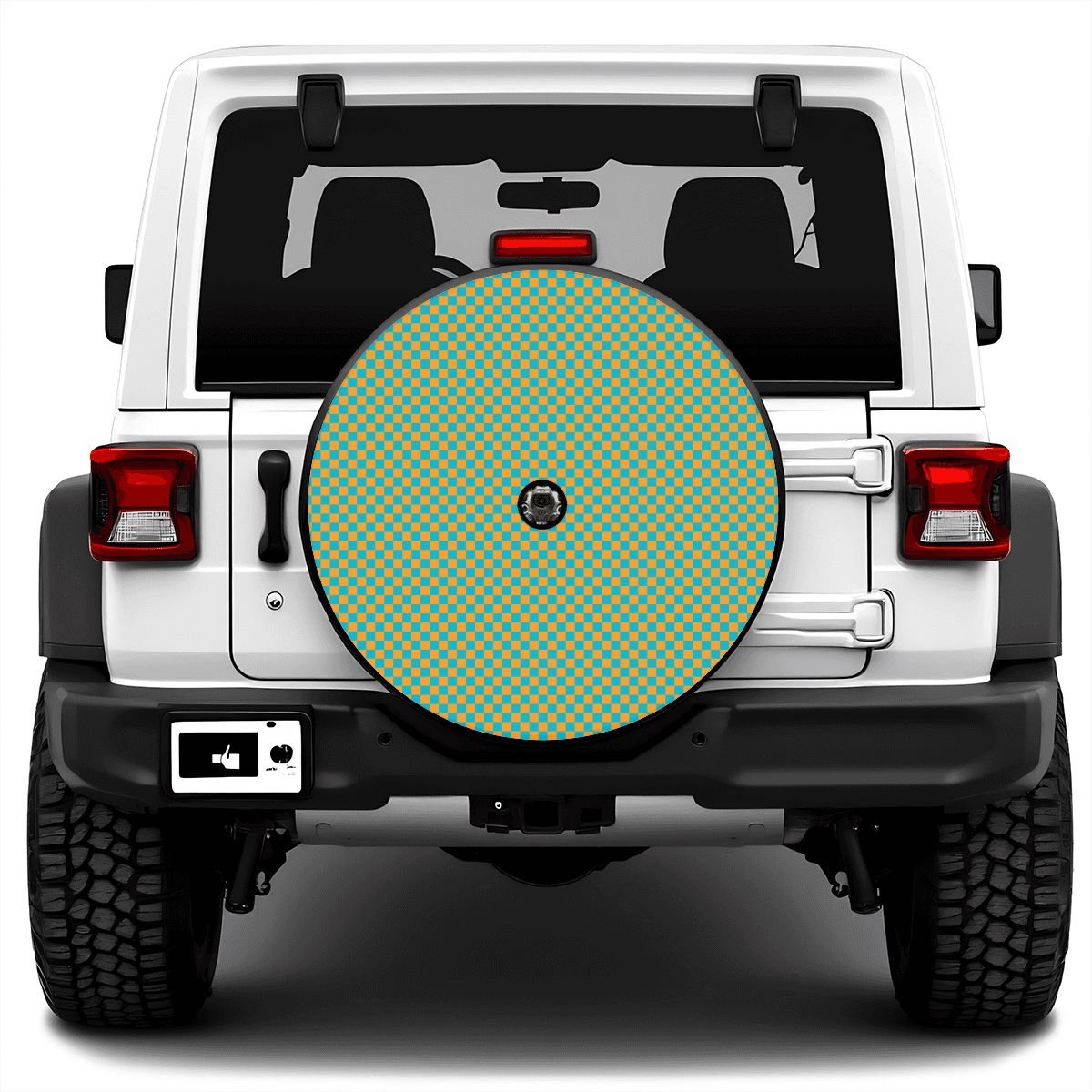 Blue & Orange Mini Checkered Spare Tire Cover with Camera Hole