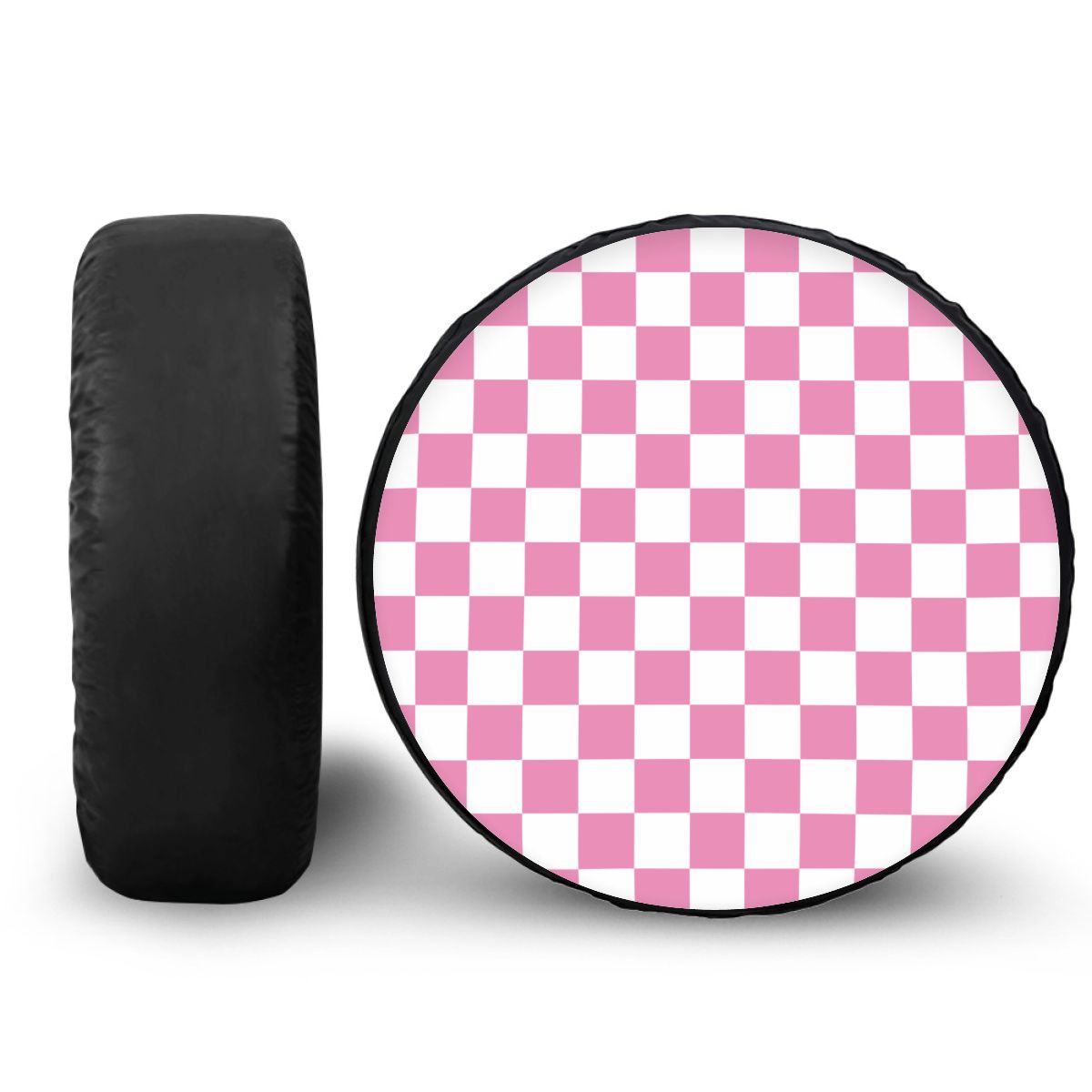 White & Pink Checkered Spare Tire Cover