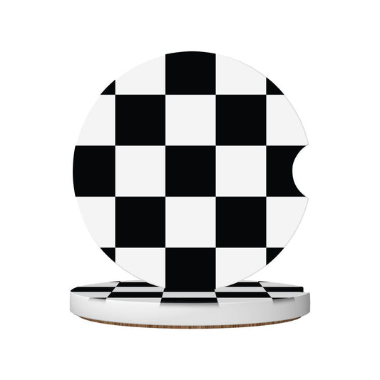 Black & White Checkered Ceramic Coasters - Set of 2