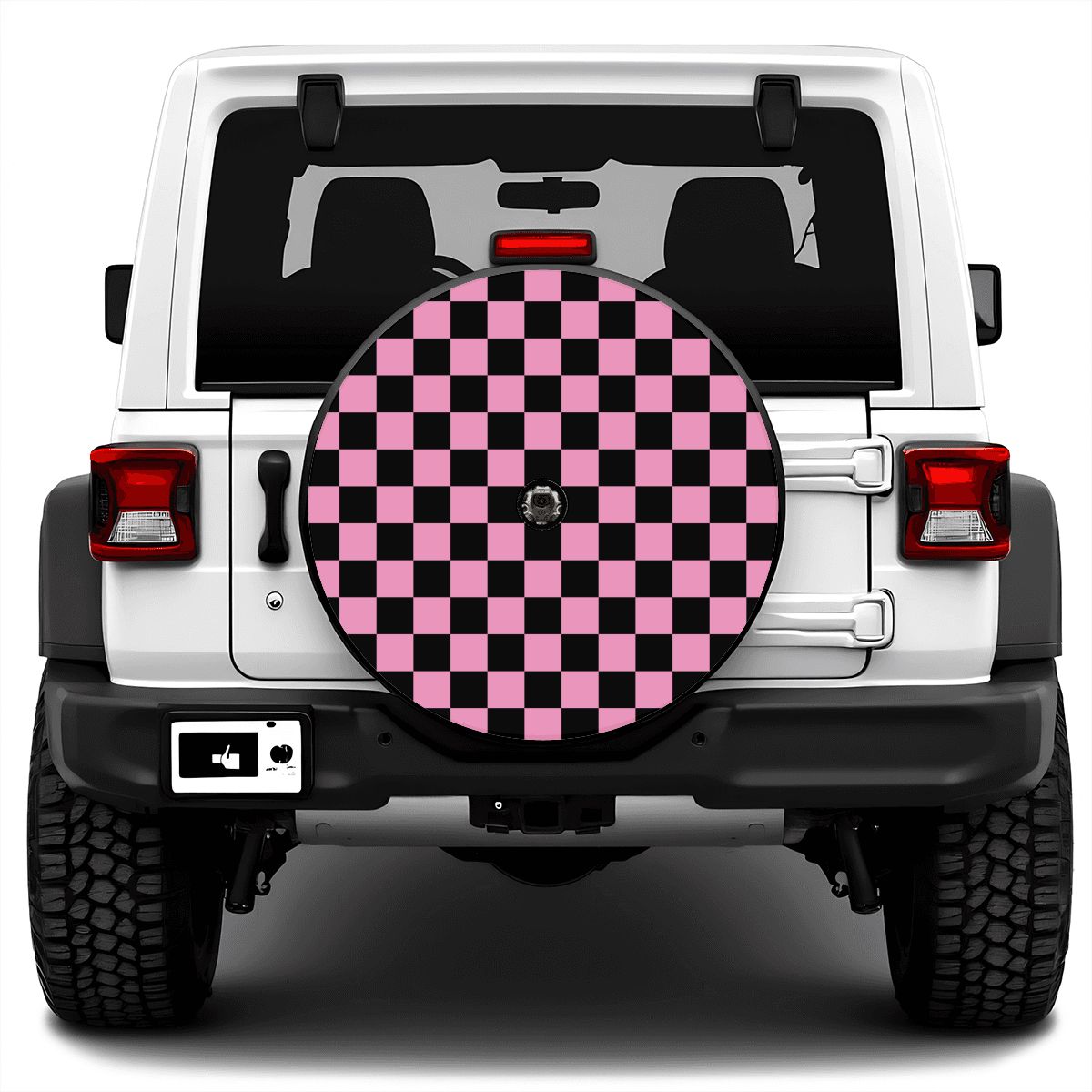 Black & Pink Checkered Spare Tire Cover with Camera Hole