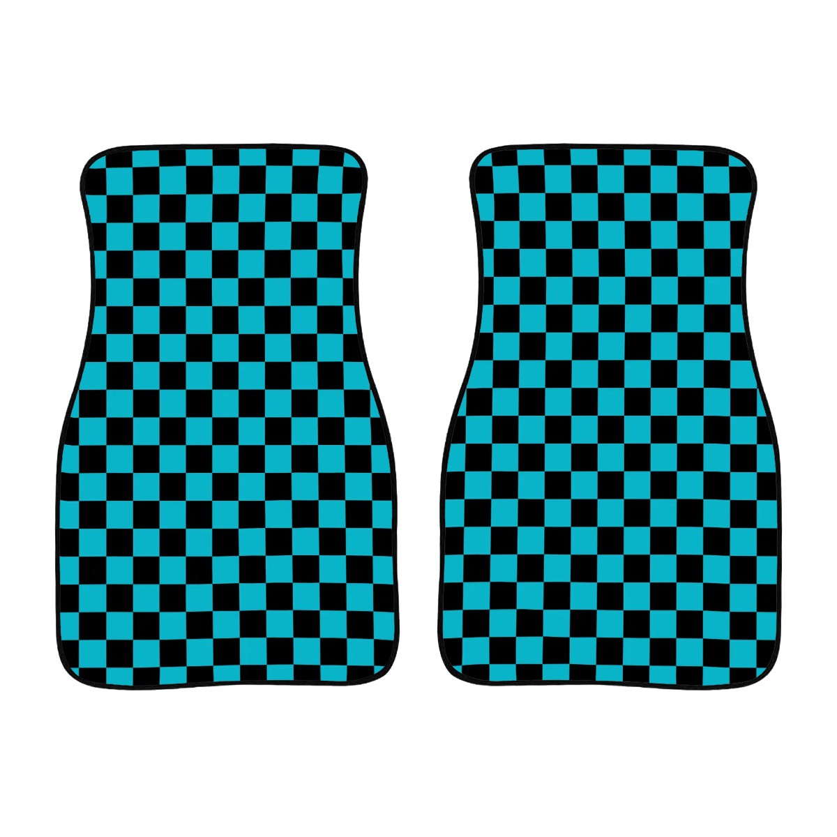 Black & Blue Checkered Car Mats - Set of 2 - Front