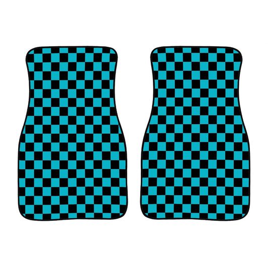 Black & Blue Checkered Car Mats - Set of 2 - Front