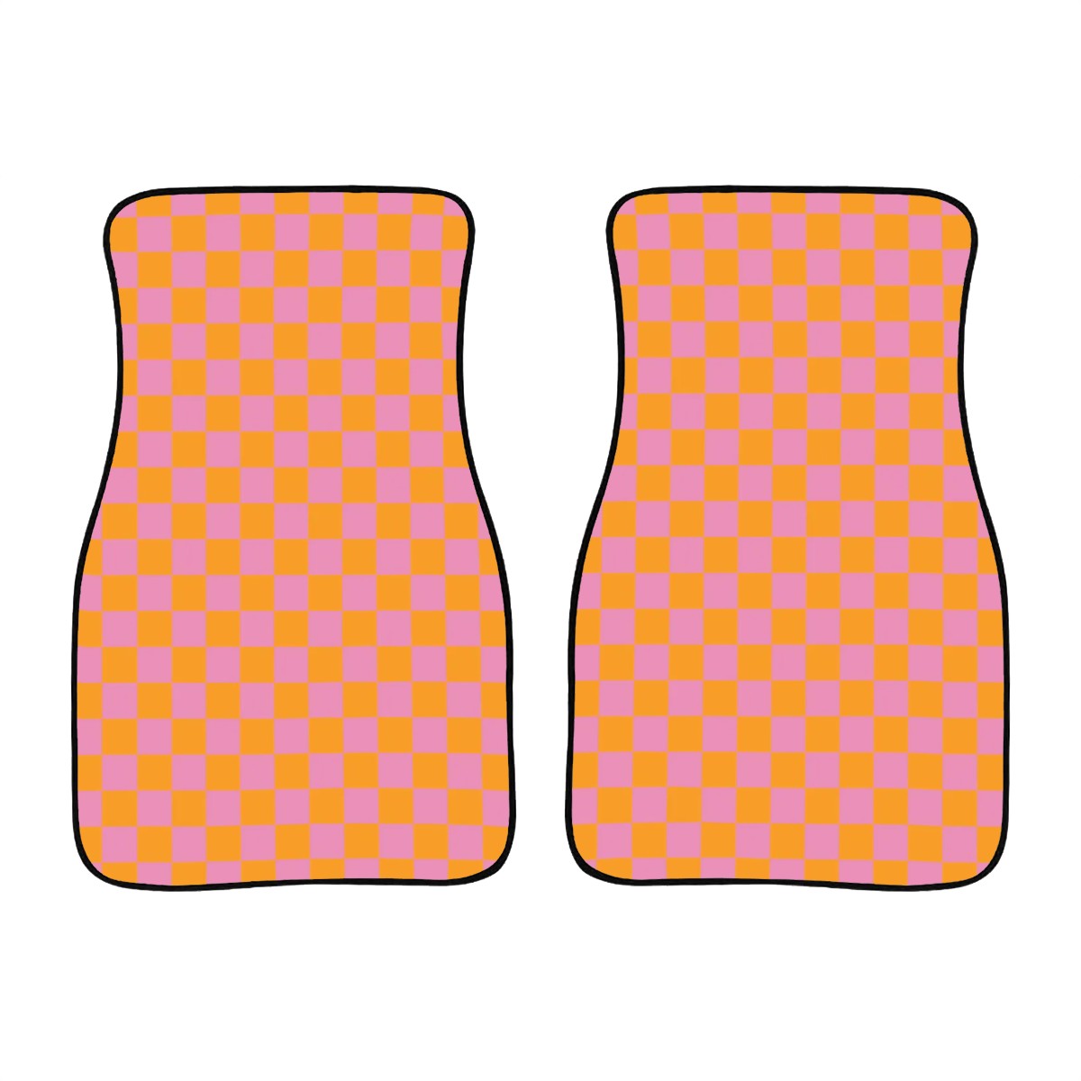 Pink & Orange Checkered Car Mats - Set of 2 - Front