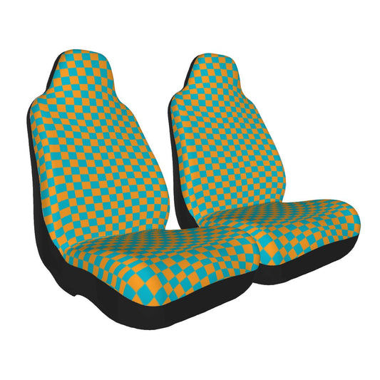 Blue & Orange Checkered Car Seat Covers - Set of 2