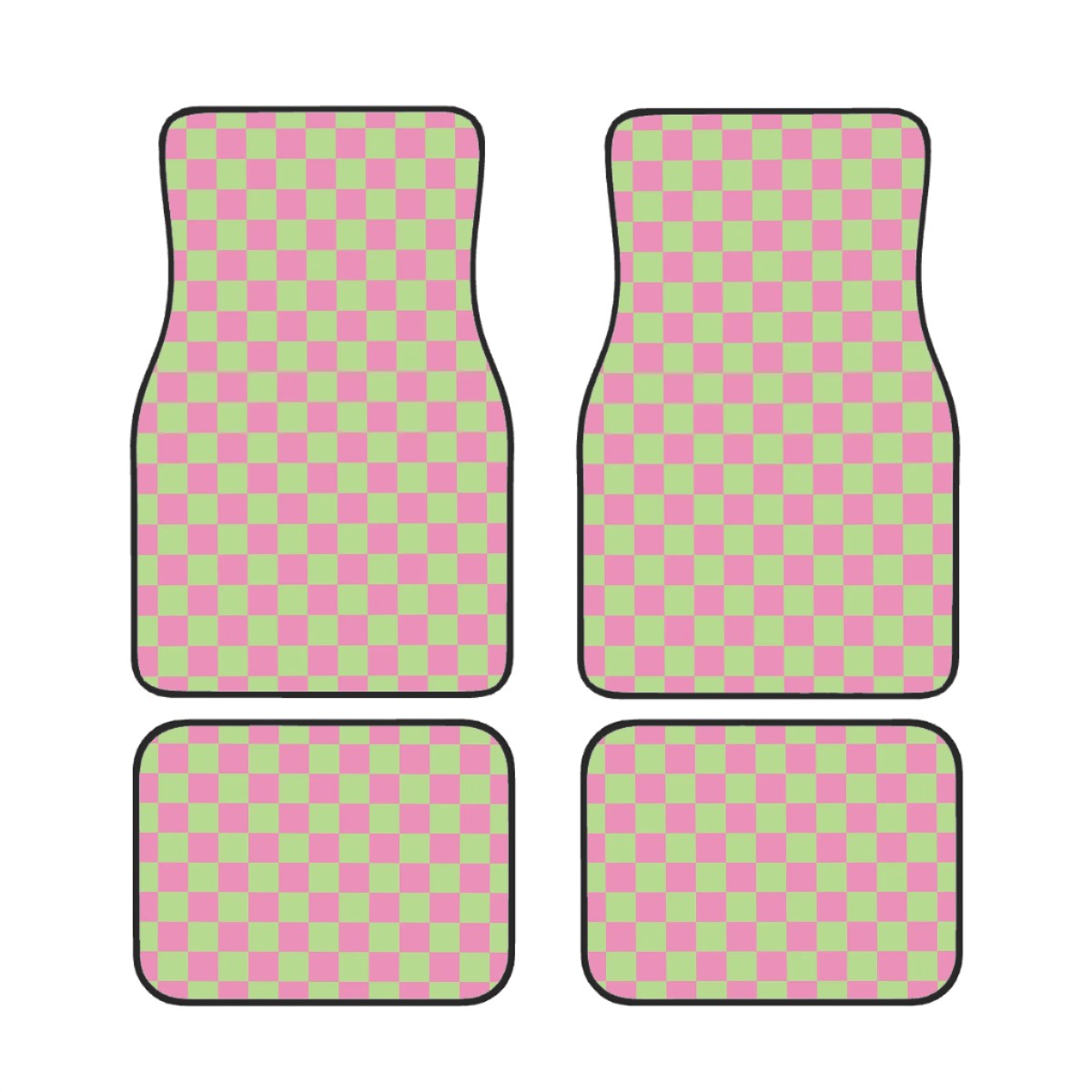 Pink & Green Checkered Car Mats - Set of 4