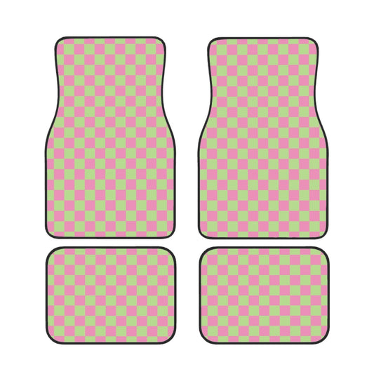 Pink & Green Checkered Car Mats - Set of 4