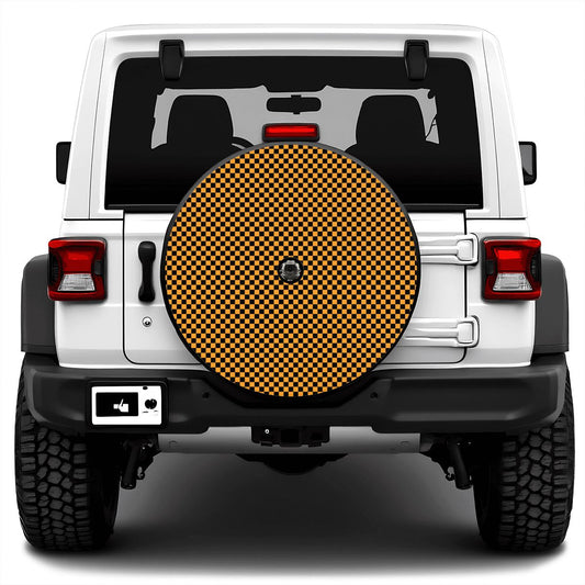 Black & Orange Mini Checkered Spare Tire Cover with Camera Hole