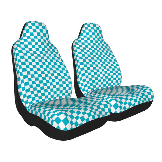 White & Blue Checkered Car Seat Covers - Set of 2