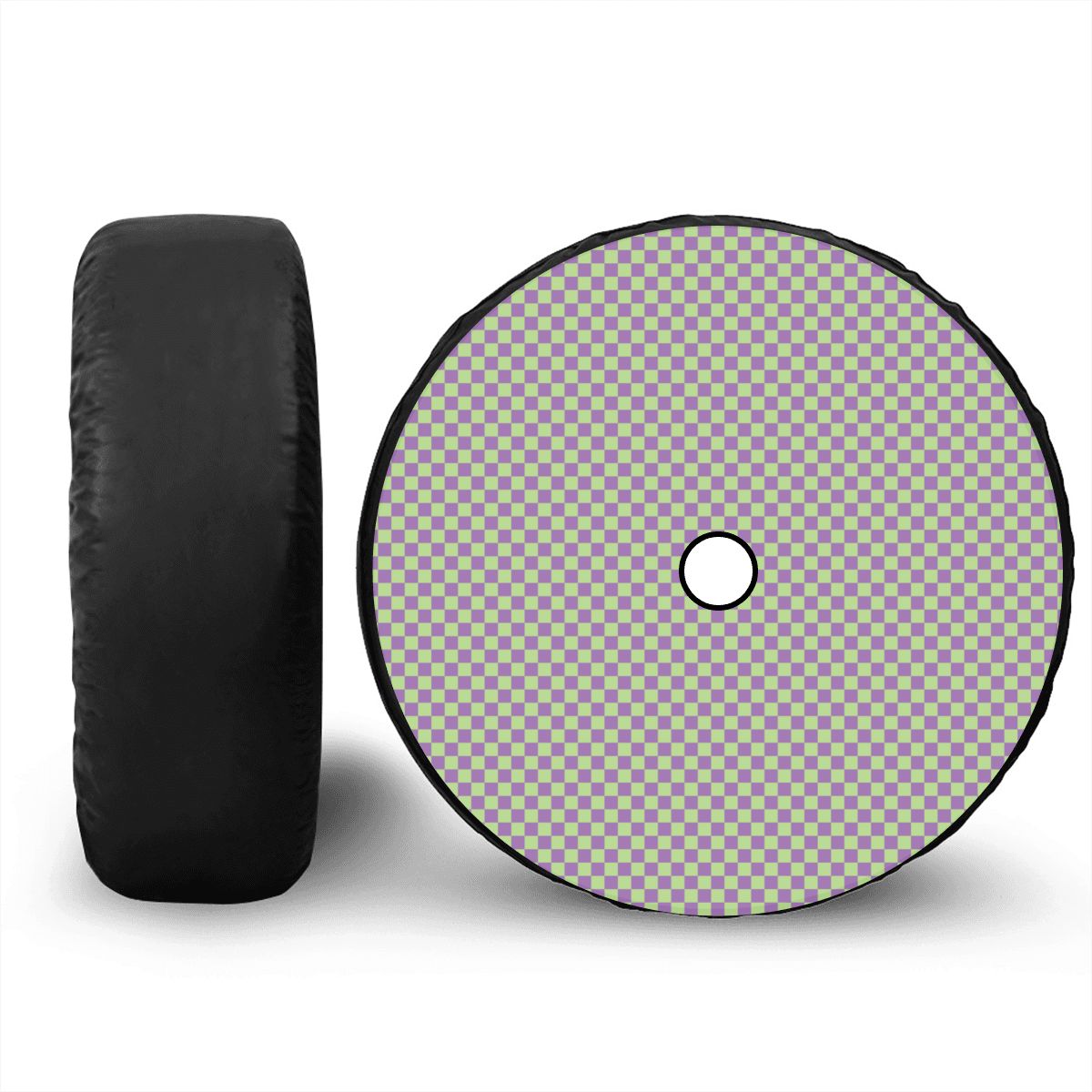 Purple & Green Mini Checkered Spare Tire Cover with Camera Hole