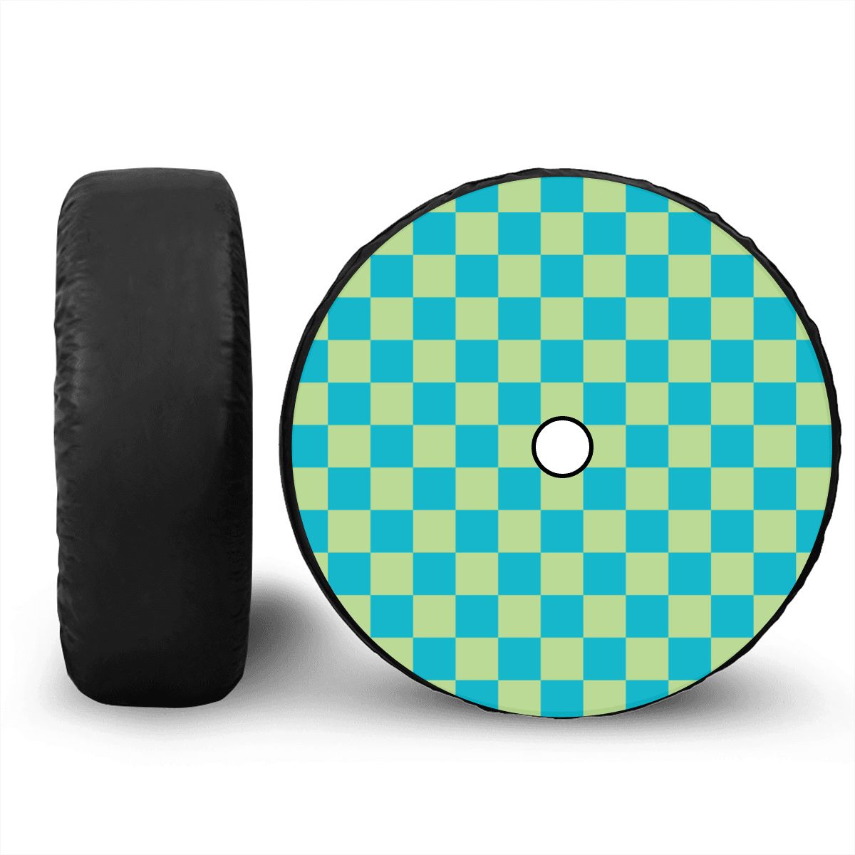 Blue & Green Checkered Spare Tire Cover with Camera Hole