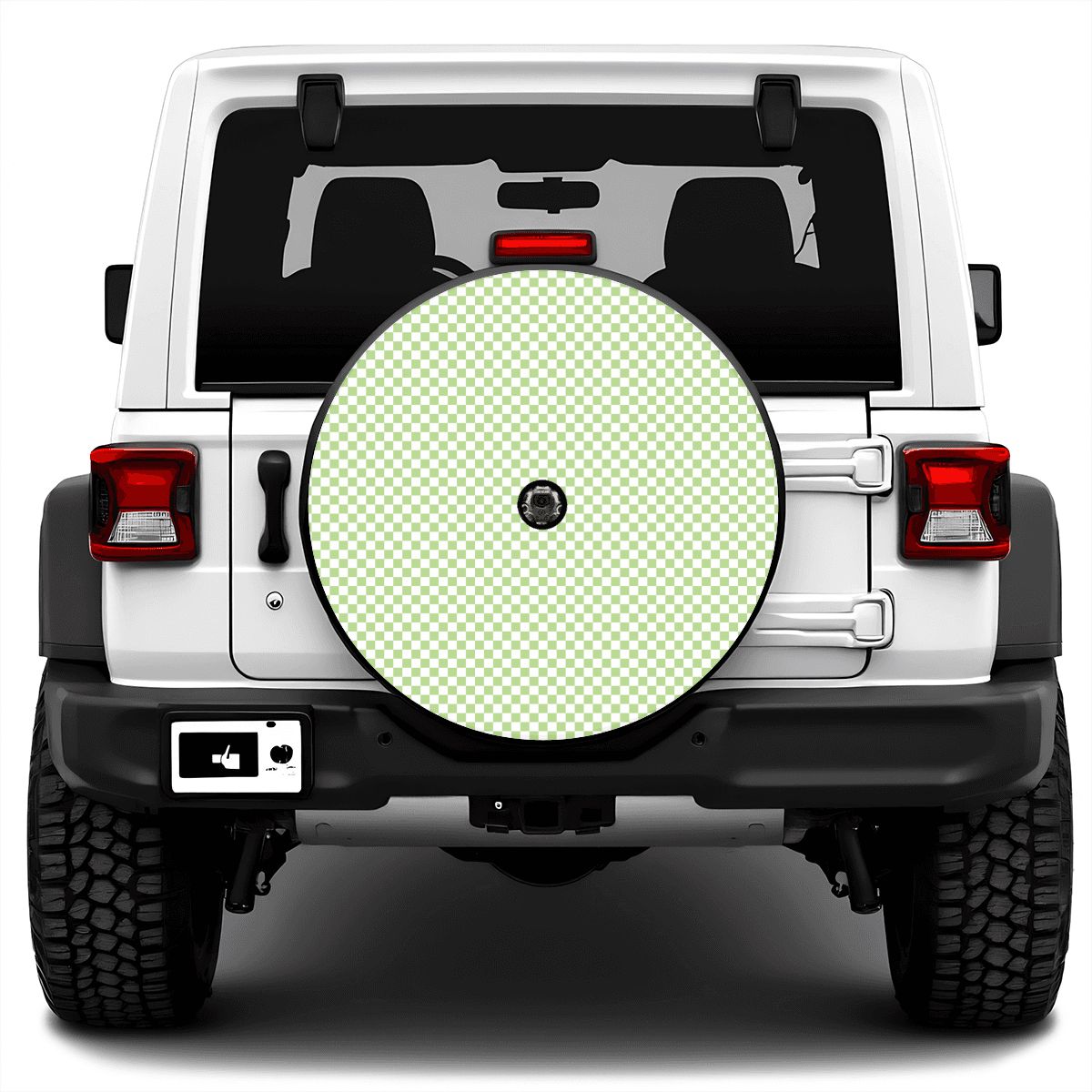White & Green Mini Checkered Spare Tire Cover with Camera Hole