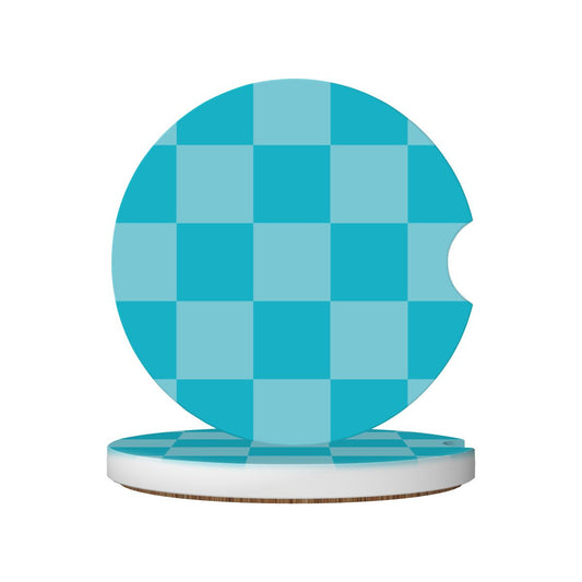 Blue Checkered Ceramic Coasters - Set of 2