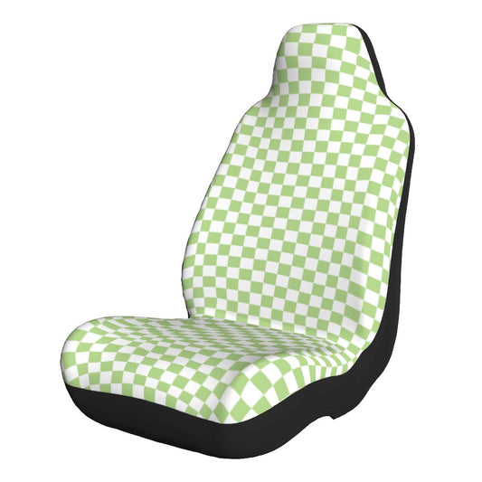White & Green Checkered Car Seat Covers - Set of 2