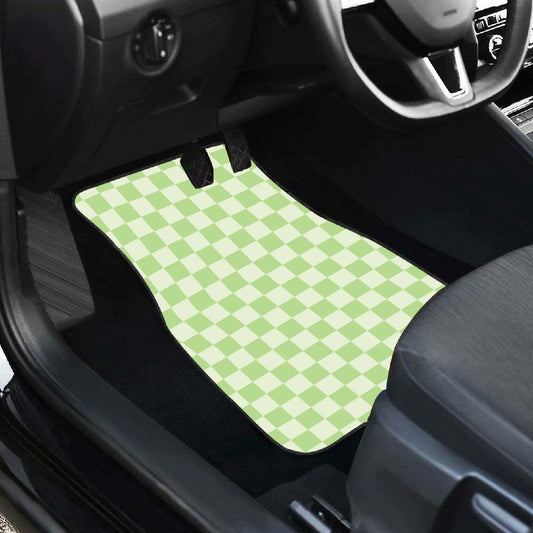 Green Checkered Car Mats - Set of 2 - Front