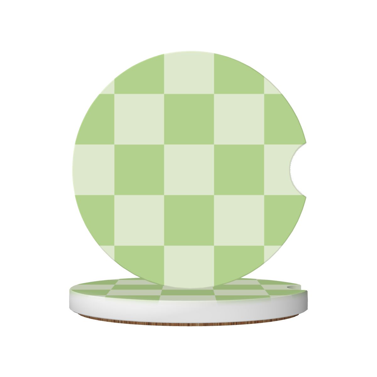 Green Checkered Ceramic Coasters - Set of 2
