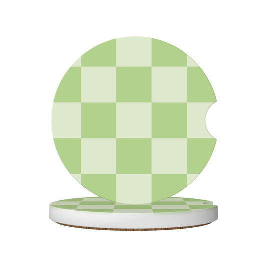 Green Checkered Ceramic Coasters - Set of 2