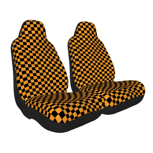 Black & Orange Checkered Car Seat Covers - Set of 2