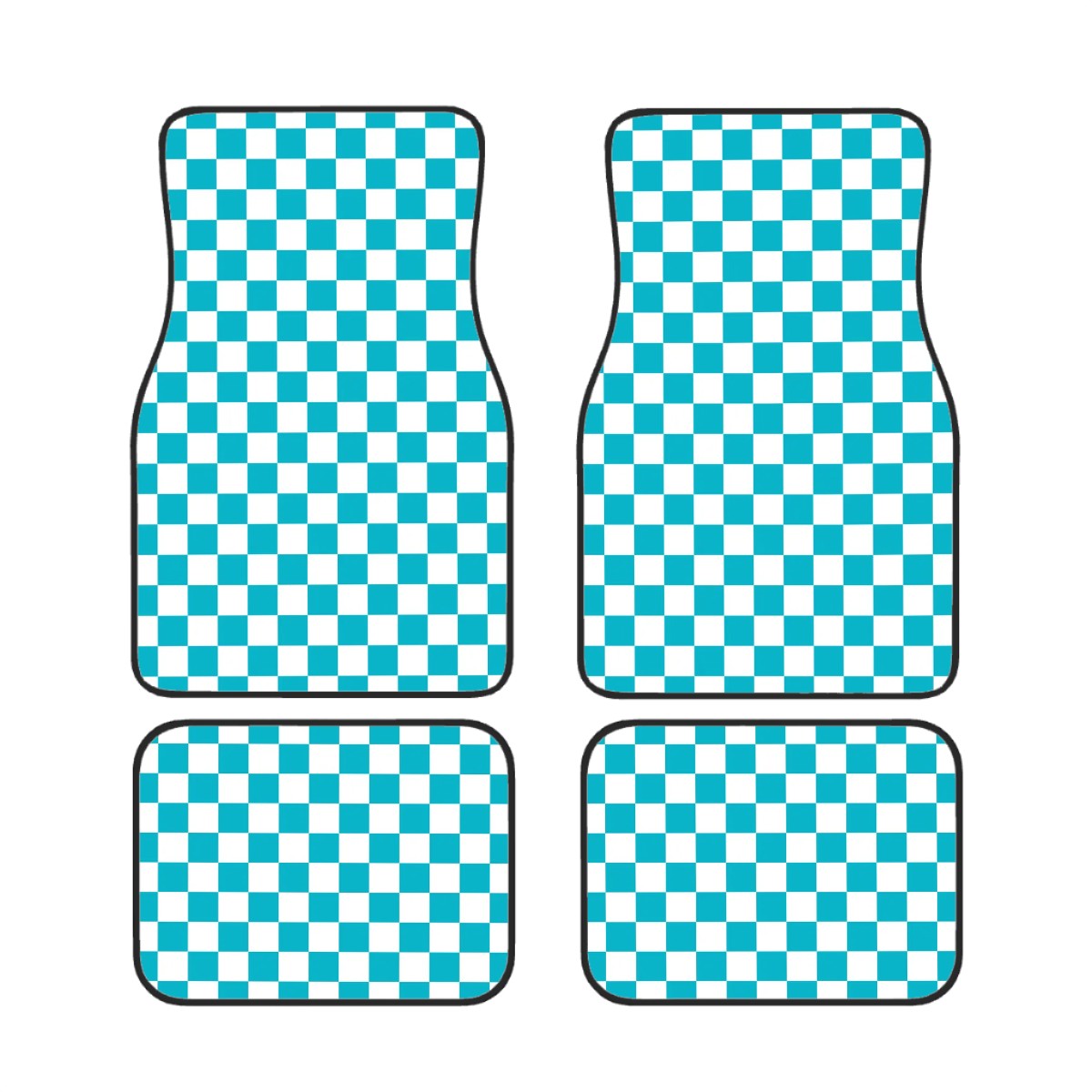 White & Blue Checkered Car Mats - Set of 4
