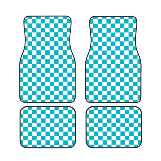 White & Blue Checkered Car Mats - Set of 4