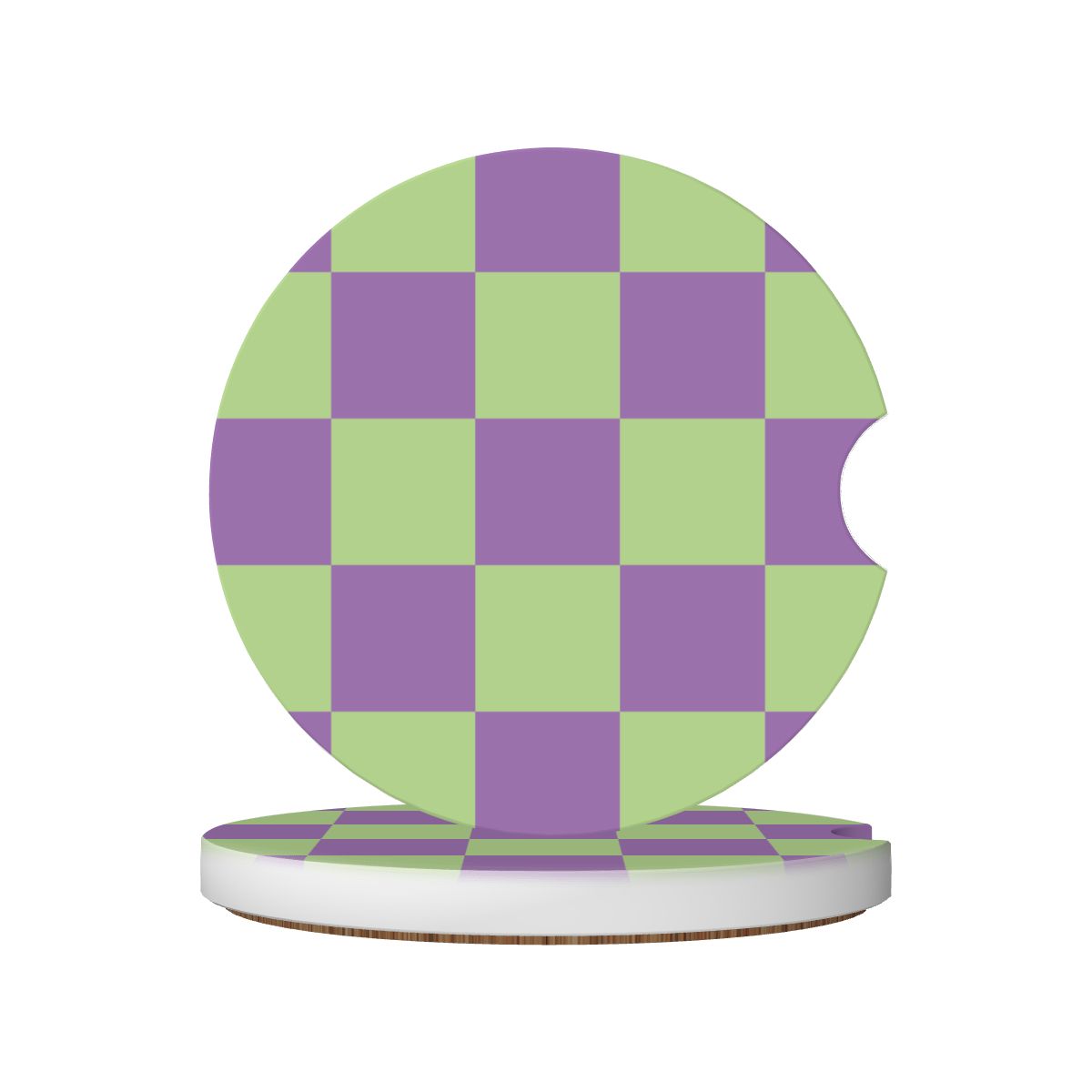 Purple & Green Checkered Ceramic Coasters - Set of 2