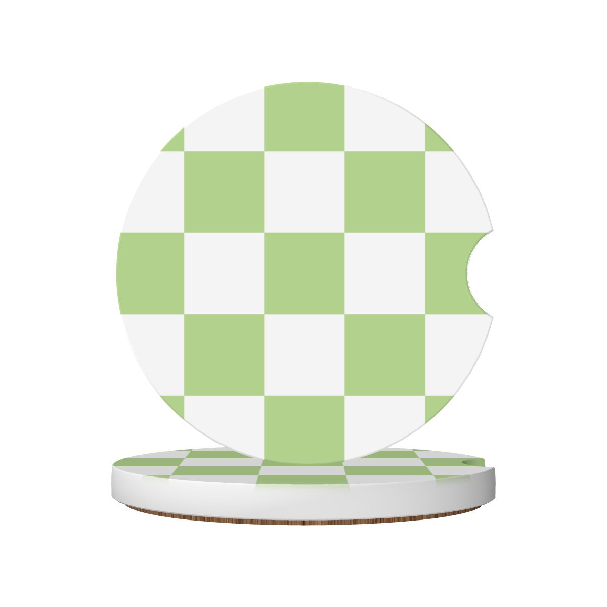 White & Green Checkered Ceramic Coasters - Set of 2