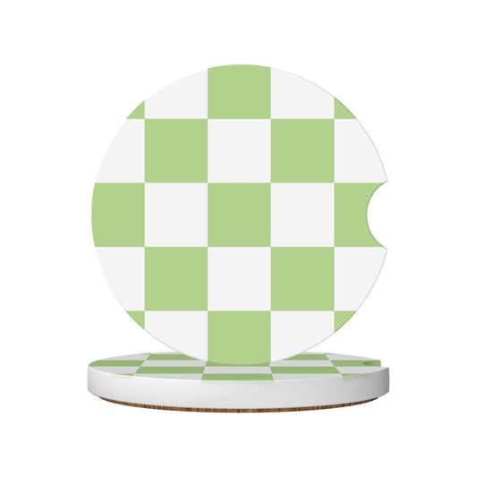 White & Green Checkered Ceramic Coasters - Set of 2