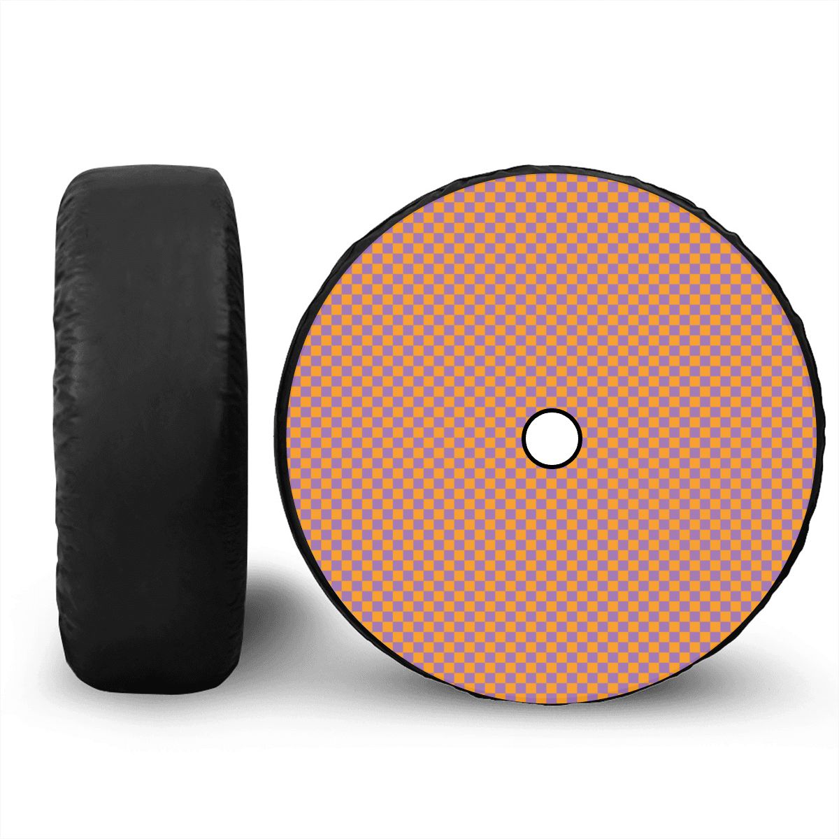 Orange & Purple Mini Checkered Spare Tire Cover with Camera Hole