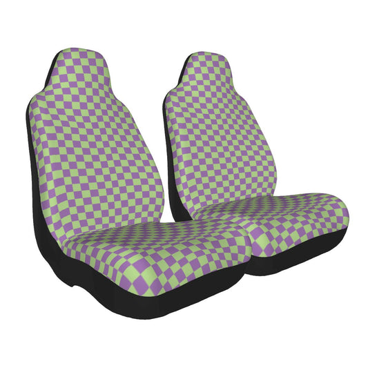 Purple & Green Checkered Car Seat Covers - Set of 2