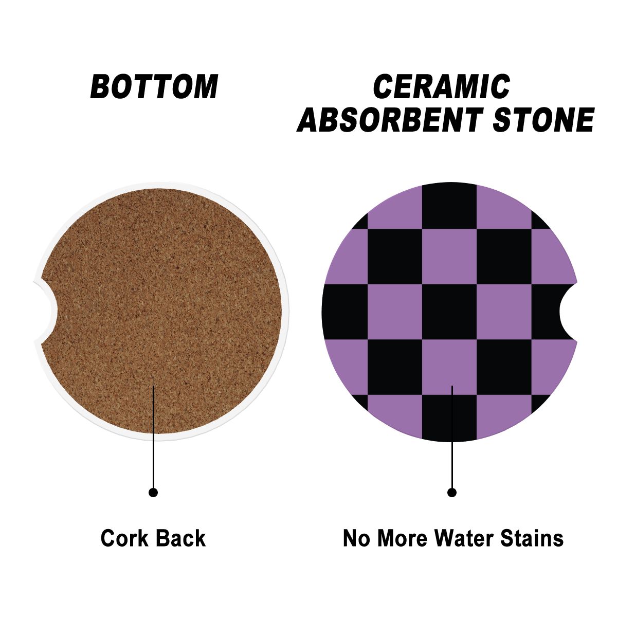 Black & Purple Checkered Ceramic Coasters - Set of 2