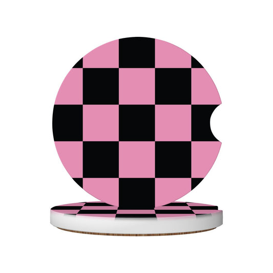 Black & Pink Checkered Ceramic Coasters - Set of 2