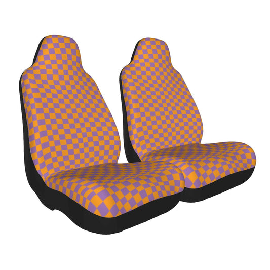 Orange & Purple Checkered Car Seat Covers - Set of 2