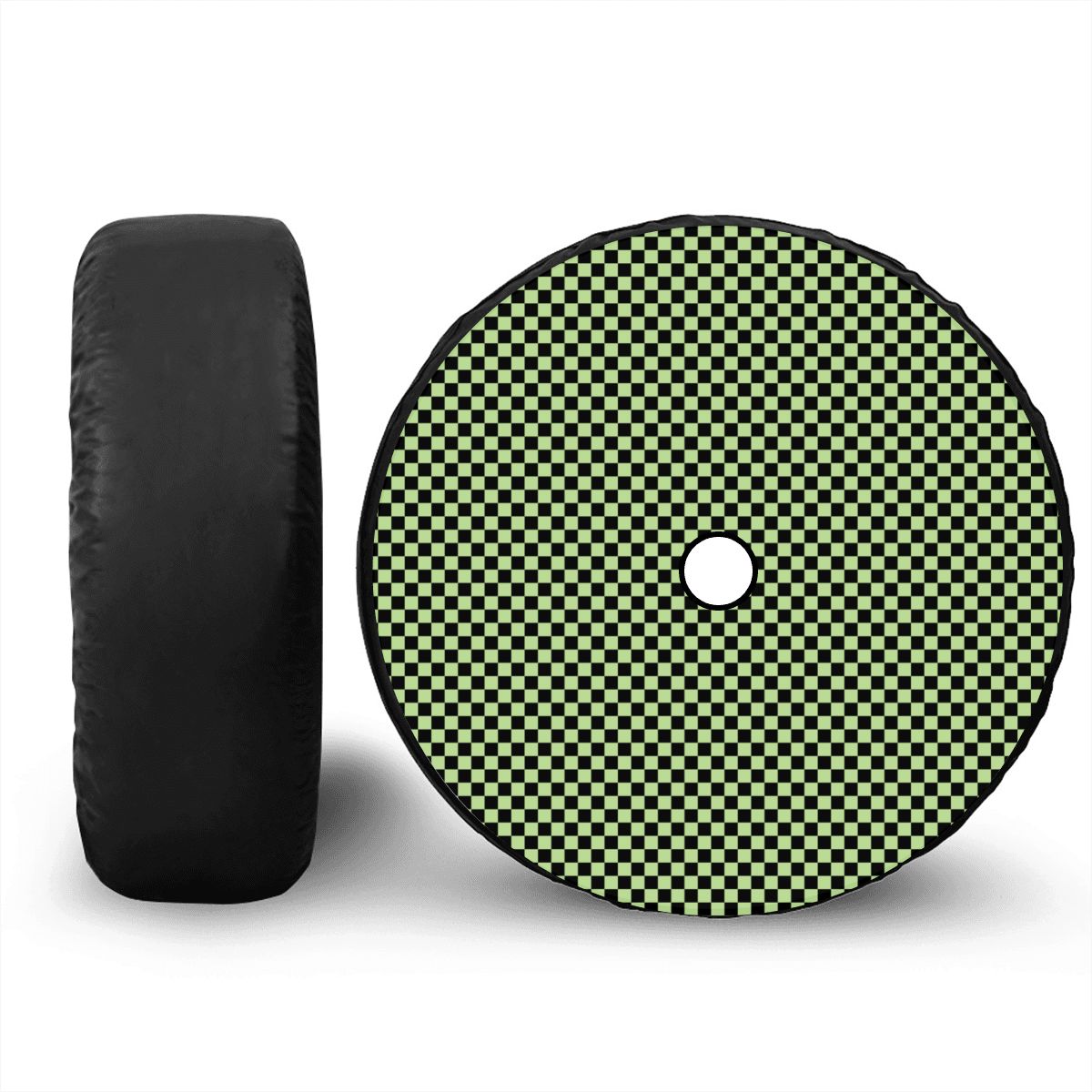 Black & Green Mini Checkered Spare Tire Cover with Camera Hole
