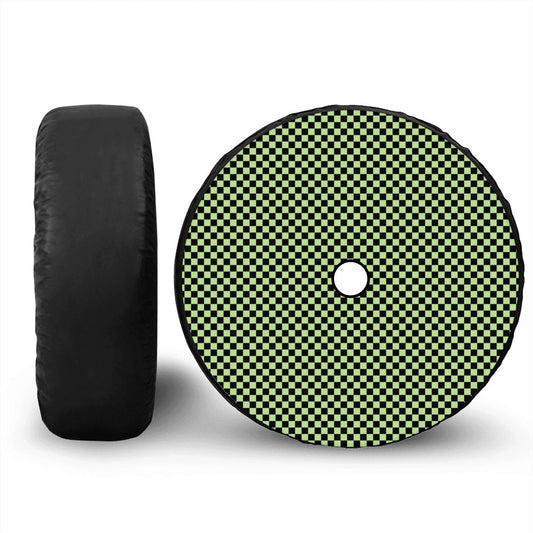 Black & Green Mini Checkered Spare Tire Cover with Camera Hole