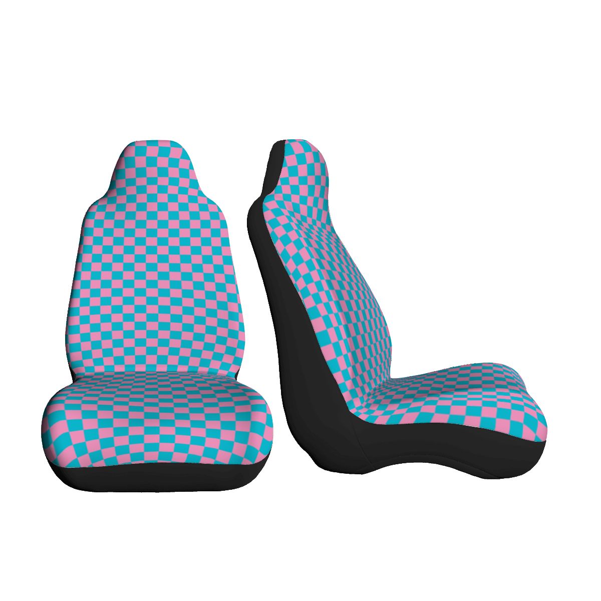 Pink & Blue Checkered Car Seat Covers - Set of 2