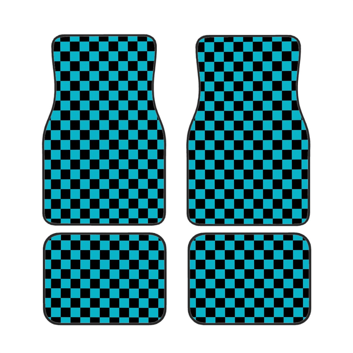 Black & Blue Checkered Car Mats - Set of 4