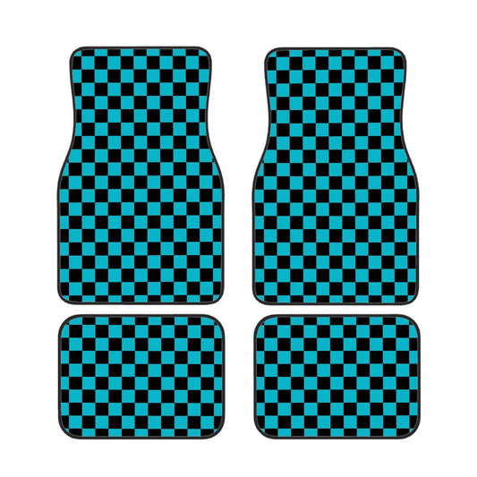 Black & Blue Checkered Car Mats - Set of 4