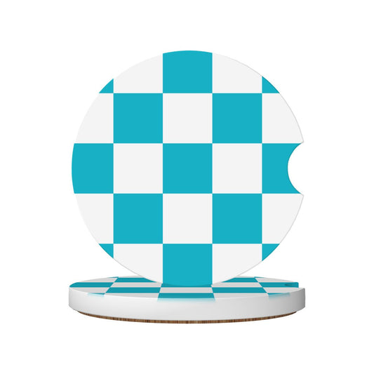 White & Blue Checkered Ceramic Coasters - Set of 2