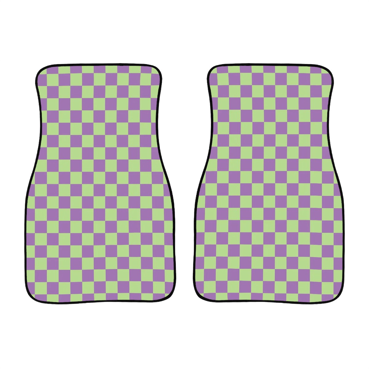 Purple & Green Checkered Car Mats - Set of 2 - Front