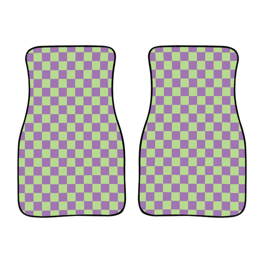 Purple & Green Checkered Car Mats - Set of 2 - Front