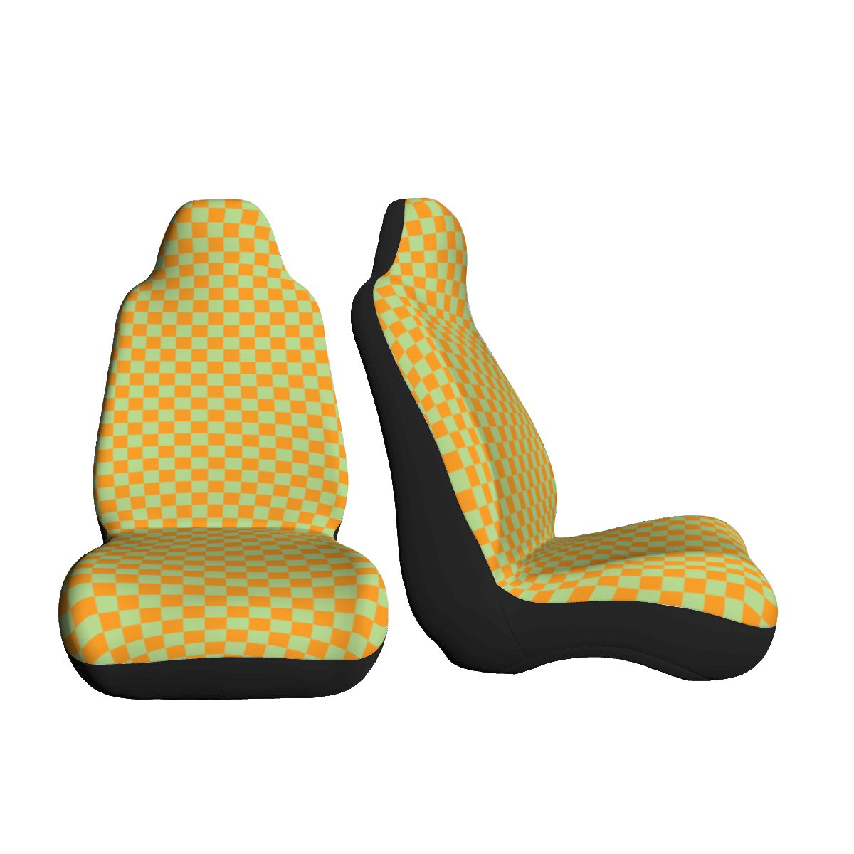 Orange & Green Checkered Car Seat Covers - Set of 2