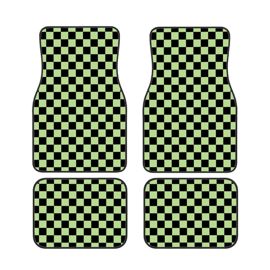 Black & Green Checkered Car Mats - Set of 4